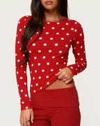 Willluxe® Retro Polka Dot Slim Fit Long Sleeve Top