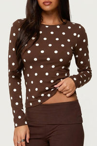 Willluxe® Retro Polka Dot Slim Fit Long Sleeve Top