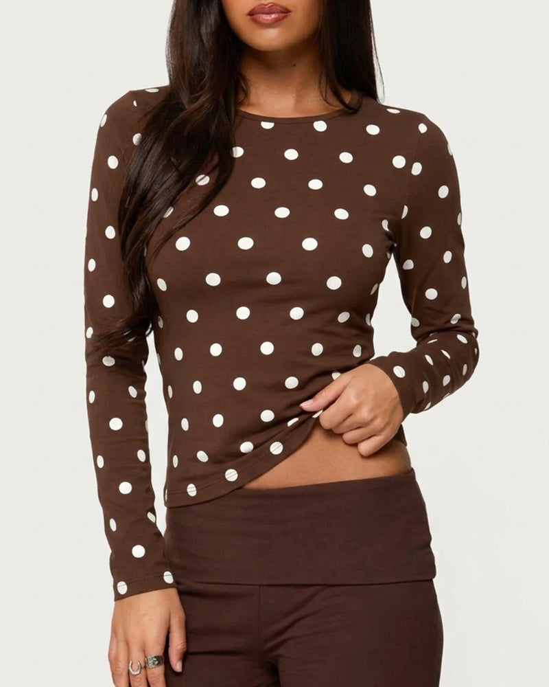 Willluxe® Retro Polka Dot Slim Fit Long Sleeve Top