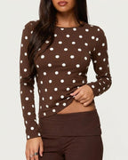 Willluxe® Retro Polka Dot Slim Fit Long Sleeve Top