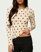 Willluxe® Retro Polka Dot Slim Fit Long Sleeve Top
