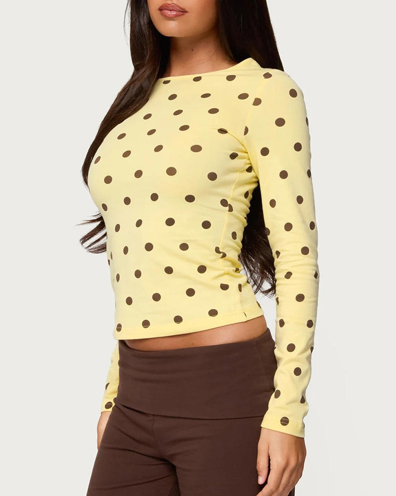 Willluxe® Retro Polka Dot Slim Fit Long Sleeve Top
