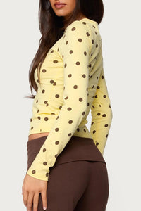 Willluxe® Retro Polka Dot Slim Fit Long Sleeve Top