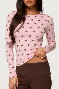 Willluxe® Retro Polka Dot Slim Fit Long Sleeve Top