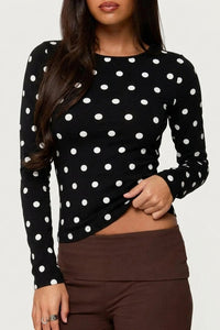 Willluxe® Retro Polka Dot Slim Fit Long Sleeve Top