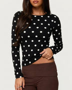 Willluxe® Retro Polka Dot Slim Fit Long Sleeve Top
