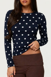 Willluxe® Retro Polka Dot Slim Fit Long Sleeve Top