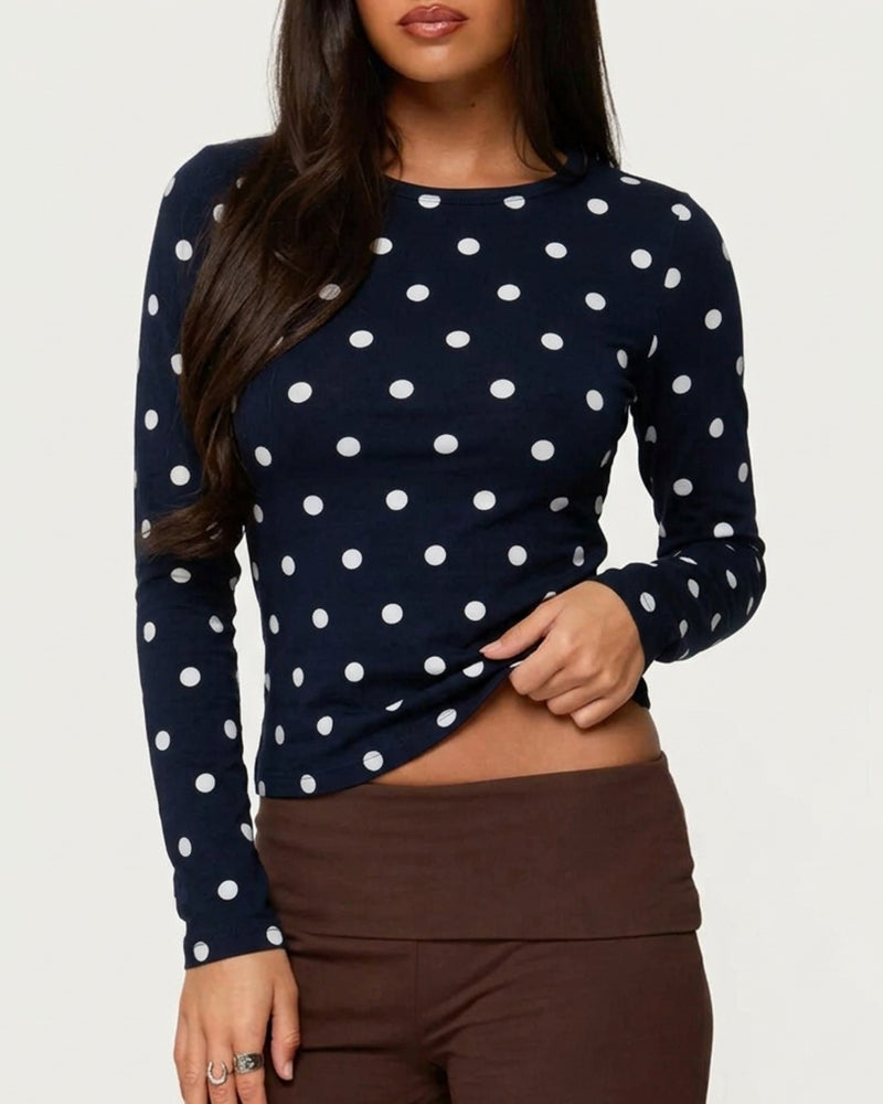 Willluxe® Retro Polka Dot Slim Fit Long Sleeve Top