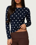 Willluxe® Retro Polka Dot Slim Fit Long Sleeve Top