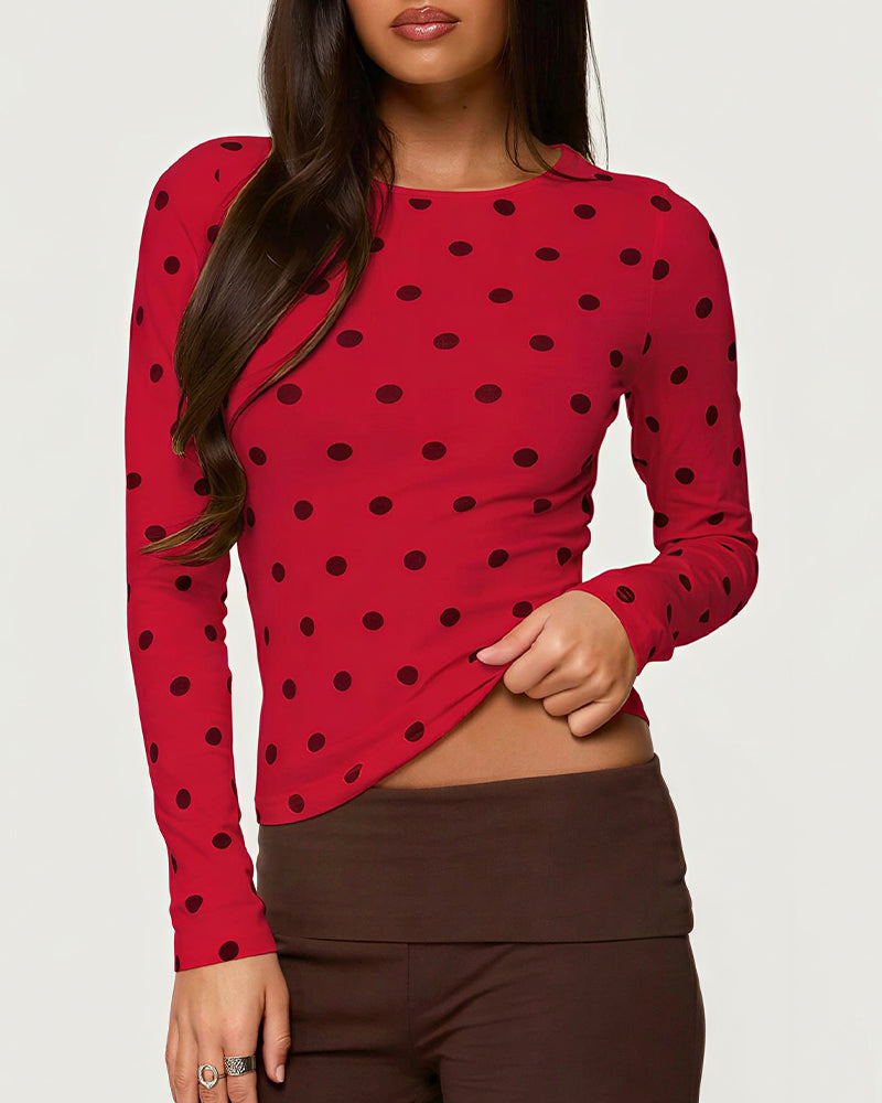 Willluxe® Retro Polka Dot Slim Fit Long Sleeve Top