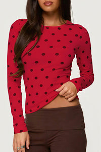 Willluxe® Retro Polka Dot Slim Fit Long Sleeve Top