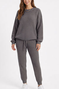 Willluxe® Ribbed Knit Two-Piece Sweater and Pant Set