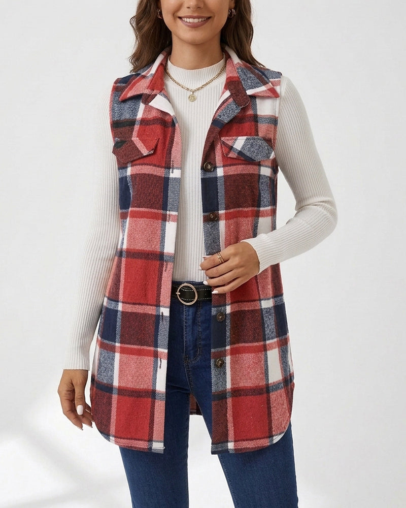 Willluxe® Casual Plaid Button-Down Vest
