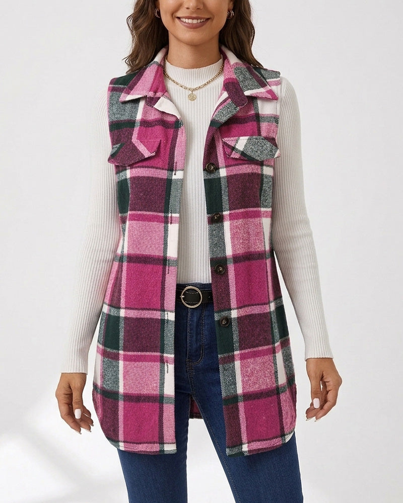 Willluxe® Casual Plaid Button-Down Vest