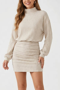 Willluxe® Mock Neck Ribbed Knit Ruched Bodycon Mini Dress