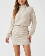 Willluxe® Mock Neck Ribbed Knit Ruched Bodycon Mini Dress