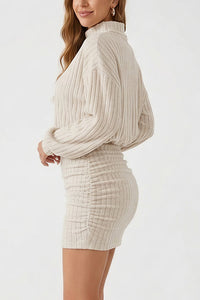 Willluxe® Mock Neck Ribbed Knit Ruched Bodycon Mini Dress