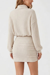 Willluxe® Mock Neck Ribbed Knit Ruched Bodycon Mini Dress