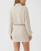 Willluxe® Mock Neck Ribbed Knit Ruched Bodycon Mini Dress