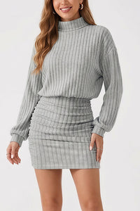 Willluxe® Mock Neck Ribbed Knit Ruched Bodycon Mini Dress