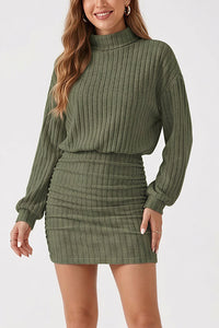 Willluxe® Mock Neck Ribbed Knit Ruched Bodycon Mini Dress