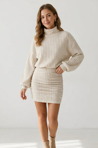 Willluxe® Mock Neck Ribbed Knit Ruched Bodycon Mini Dress