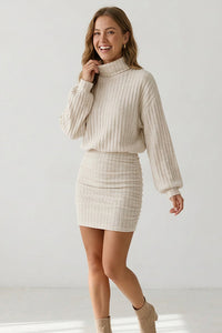 Willluxe® Mock Neck Ribbed Knit Ruched Bodycon Mini Dress