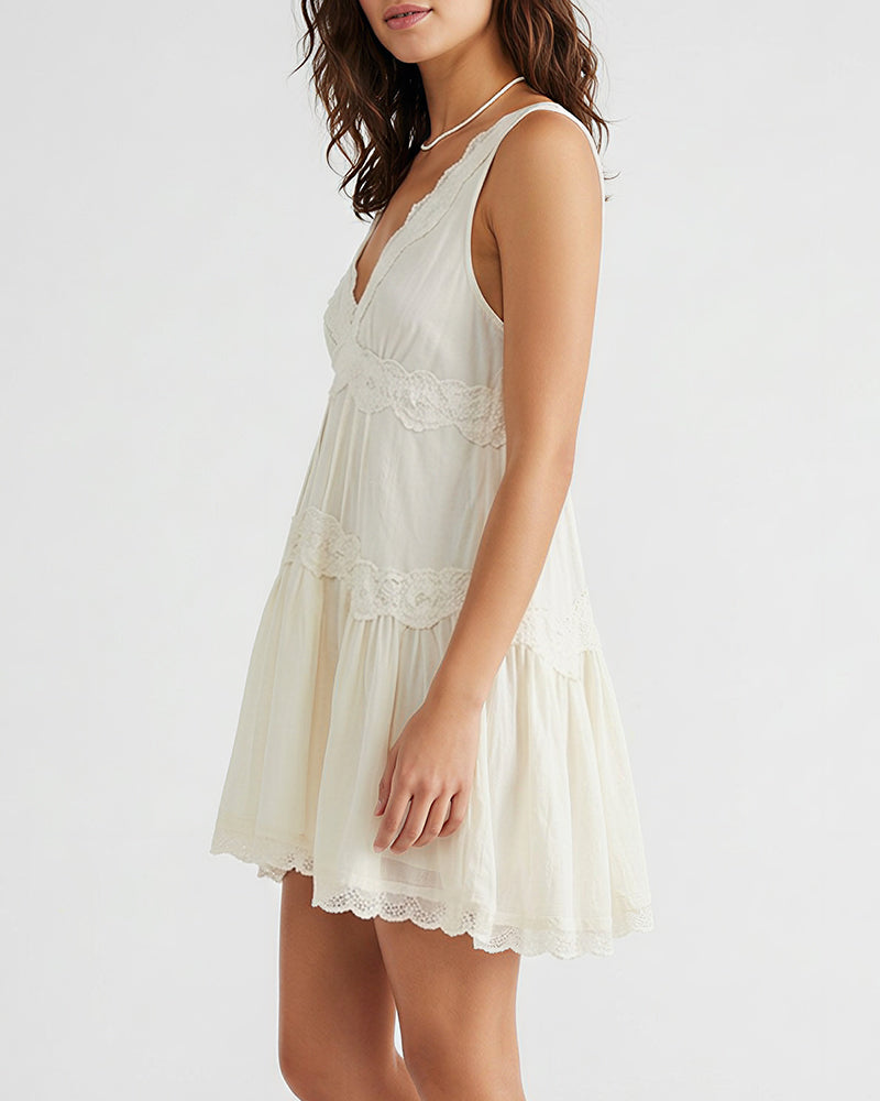 Willluxe® Romantic Lace Trim Babydoll Dress