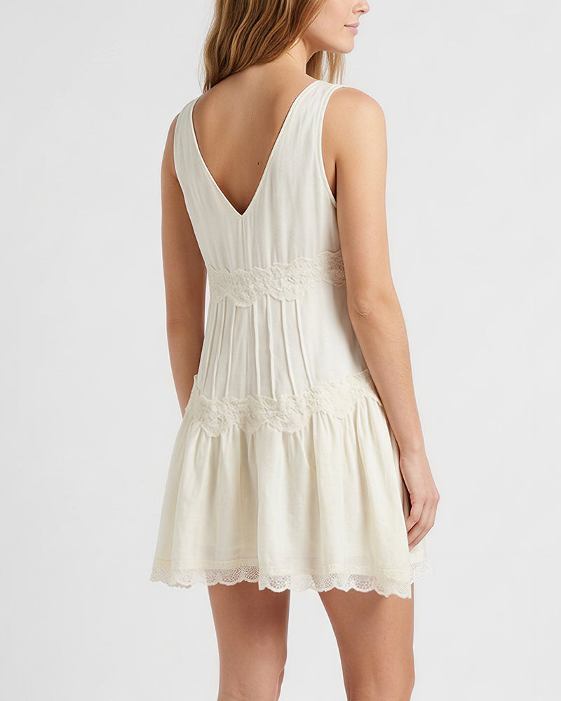 Willluxe® Romantic Lace Trim Babydoll Dress