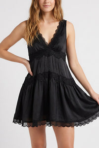 Willluxe® Romantic Lace Trim Babydoll Dress