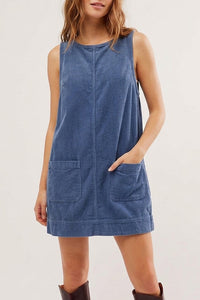 Willluxe® Corduroy Sleeveless Pinafore Dress With Pockets