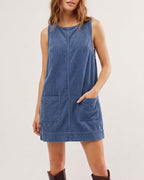 Willluxe® Corduroy Sleeveless Pinafore Dress With Pockets