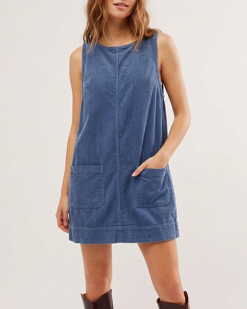 Willluxe® Corduroy Sleeveless Pinafore Dress With Pockets