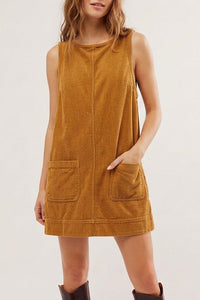 Willluxe® Corduroy Sleeveless Pinafore Dress With Pockets