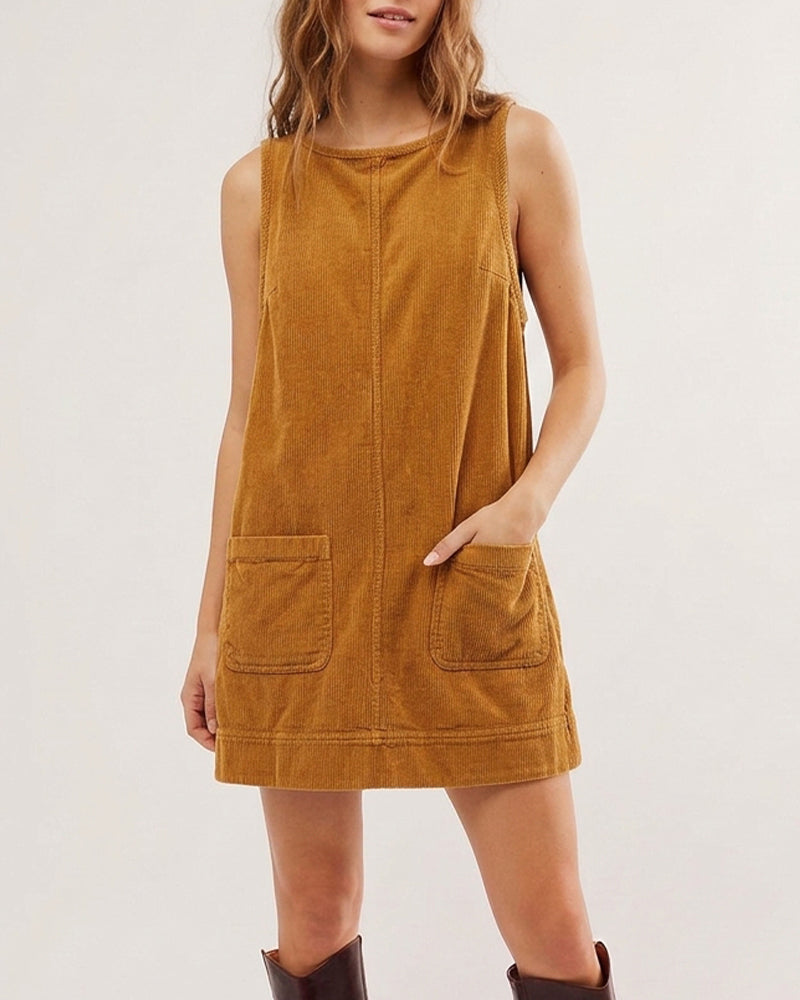Willluxe® Corduroy Sleeveless Pinafore Dress With Pockets