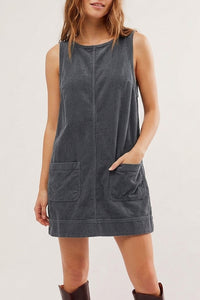 Willluxe® Corduroy Sleeveless Pinafore Dress With Pockets