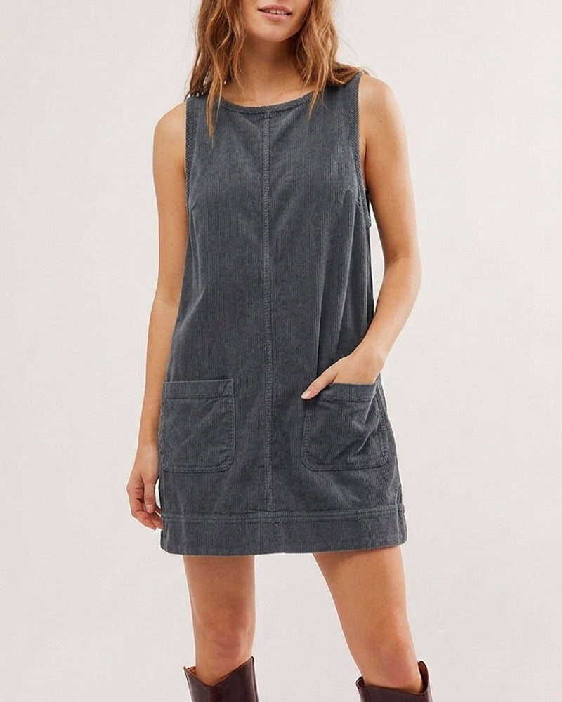 Willluxe® Corduroy Sleeveless Pinafore Dress With Pockets
