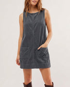 Willluxe® Corduroy Sleeveless Pinafore Dress With Pockets