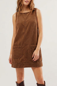 Willluxe® Corduroy Sleeveless Pinafore Dress With Pockets