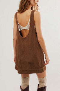 Willluxe® Corduroy Sleeveless Pinafore Dress With Pockets