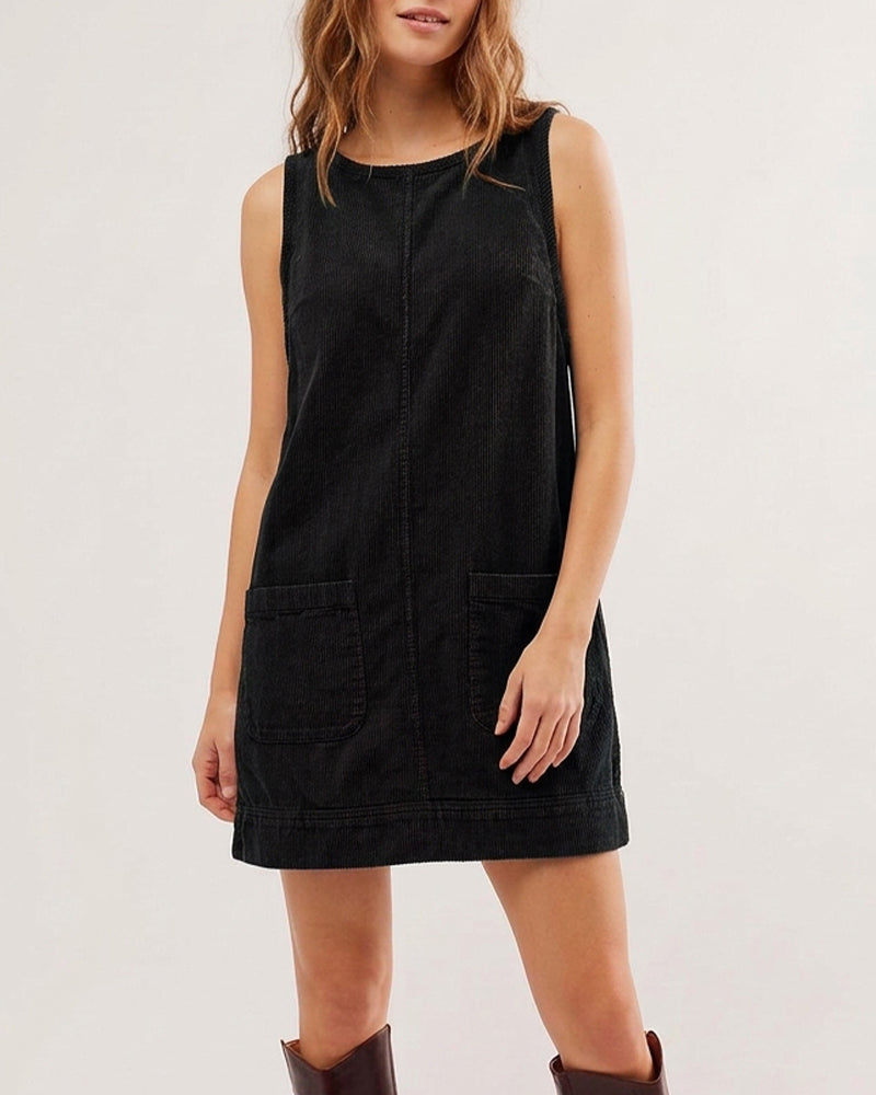 Willluxe® Corduroy Sleeveless Pinafore Dress With Pockets