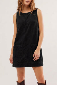 Willluxe® Corduroy Sleeveless Pinafore Dress With Pockets