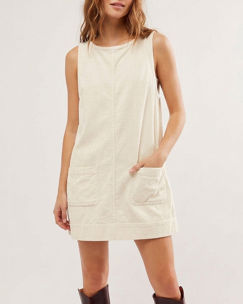Willluxe® Corduroy Sleeveless Pinafore Dress With Pockets