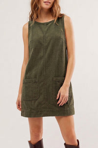 Willluxe® Corduroy Sleeveless Pinafore Dress With Pockets