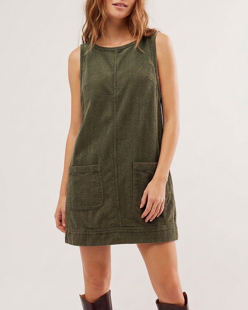 Willluxe® Corduroy Sleeveless Pinafore Dress With Pockets