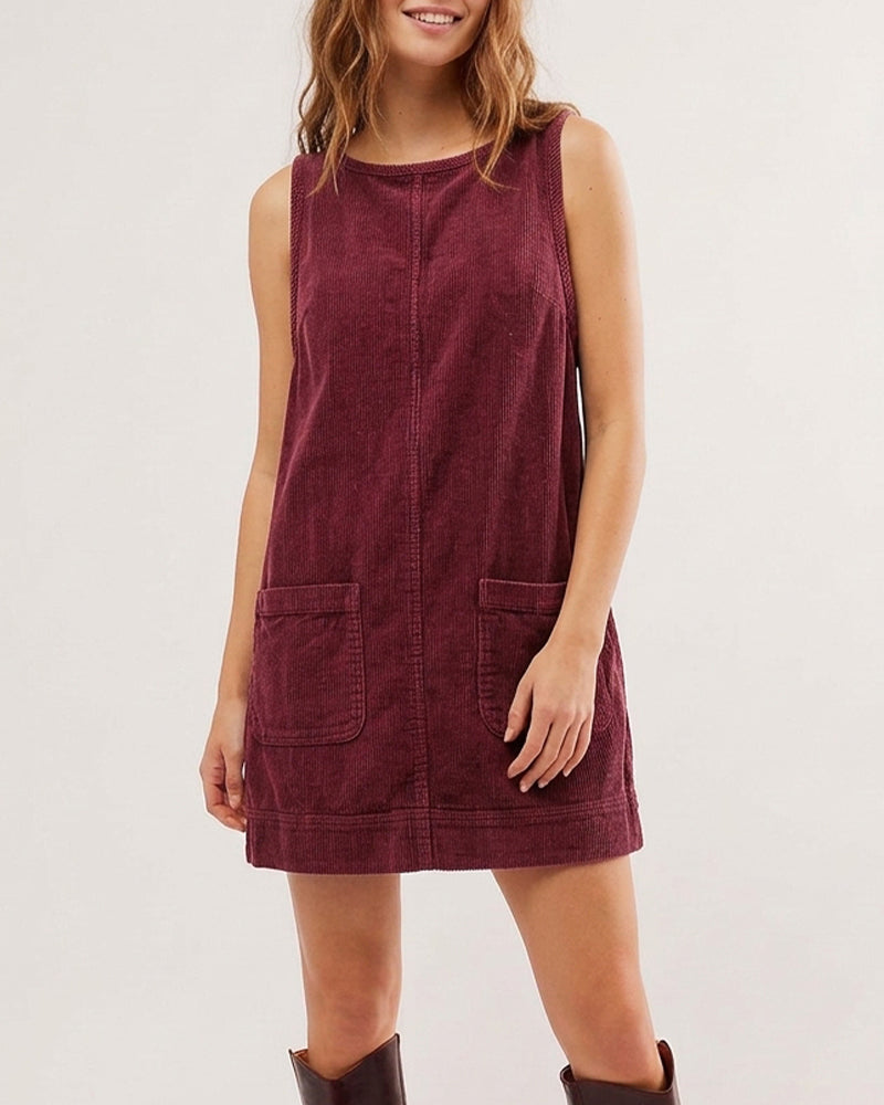 Willluxe® Corduroy Sleeveless Pinafore Dress With Pockets