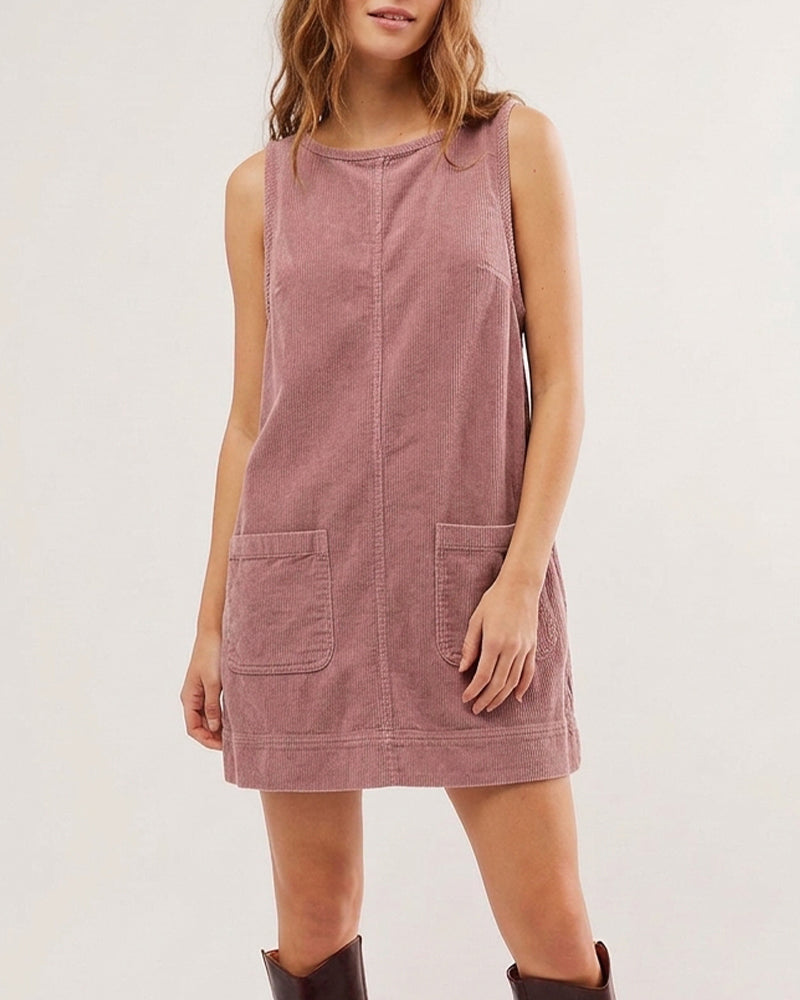 Willluxe® Corduroy Sleeveless Pinafore Dress With Pockets