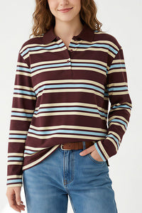 Willluxe® Retro Striped Long Sleeve Polo Shirt