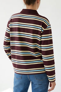 Willluxe® Retro Striped Long Sleeve Polo Shirt