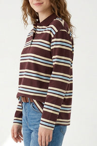 Willluxe® Retro Striped Long Sleeve Polo Shirt